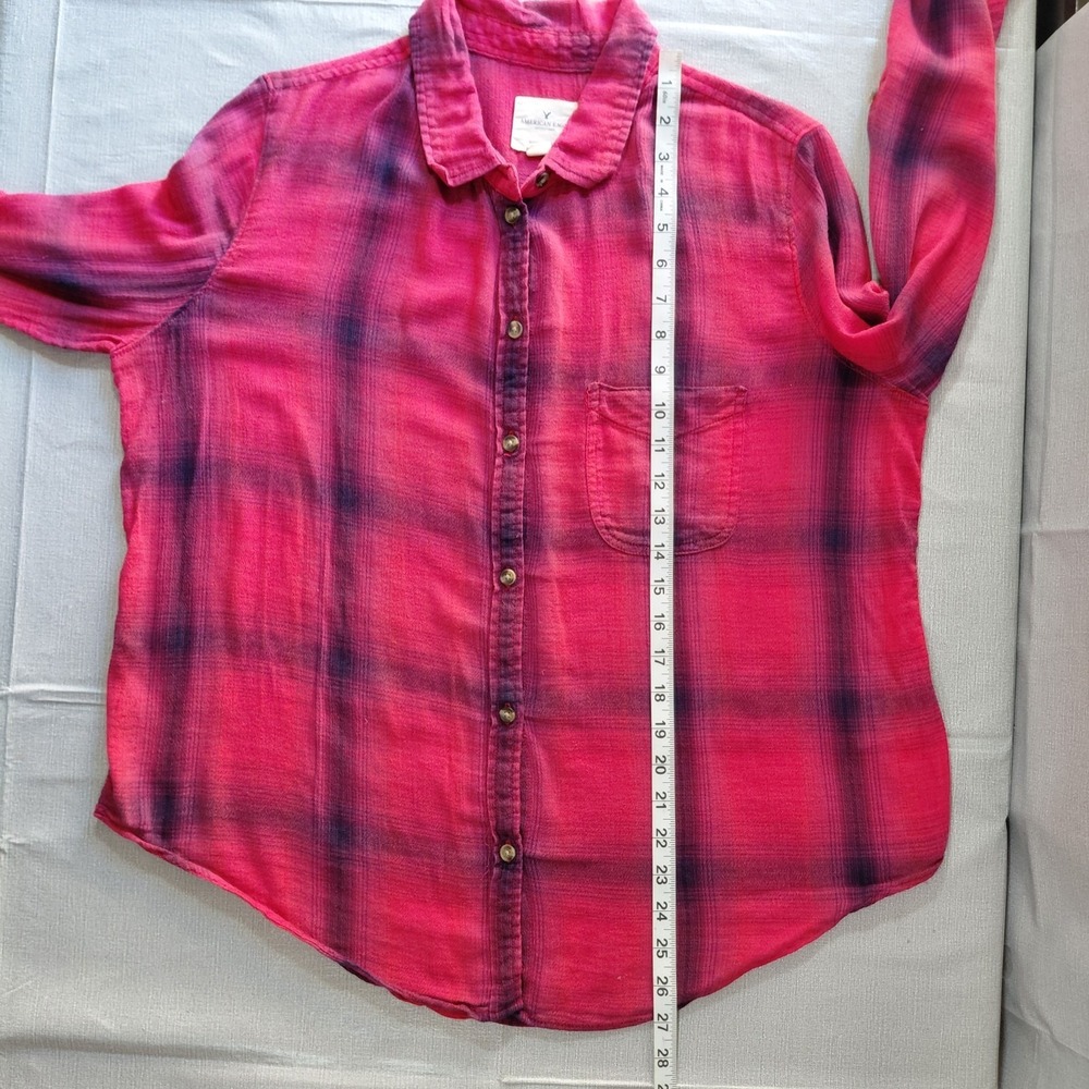 American Eagle Boyfriend Fit Button Up Plaid Shirt Women's XL Red - Picture 10 of 11